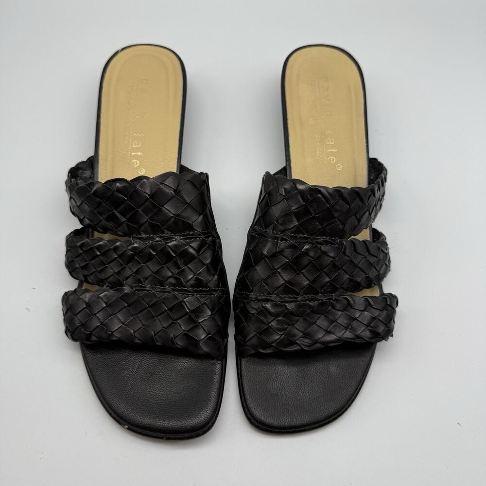 David Tate HAND MADE Black Leather Slides Sandals Wedge SIZE 11 N Womens WOVEN - Picture 2 of 12